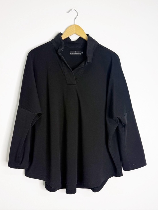 Pomander Place Tops - Pomander Place Easy Polo Swing Sweatshirt Black XL/XXL Oversized